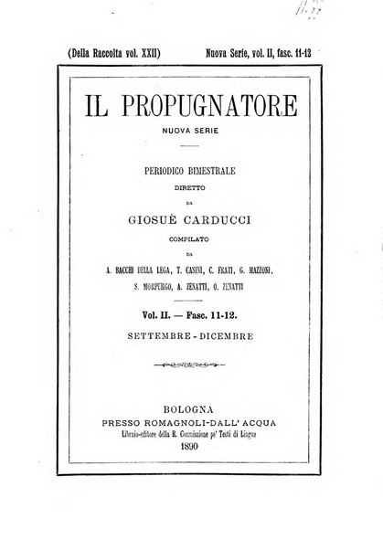 Il propugnatore studi filologici, storici e bibliografici