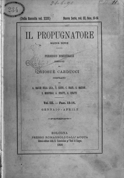 Il propugnatore studi filologici, storici e bibliografici