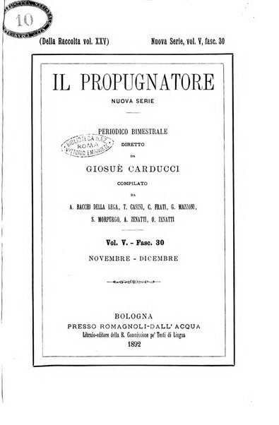 Il propugnatore studi filologici, storici e bibliografici