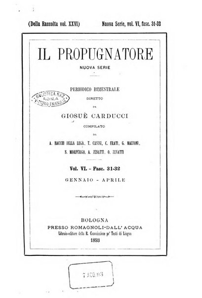 Il propugnatore studi filologici, storici e bibliografici