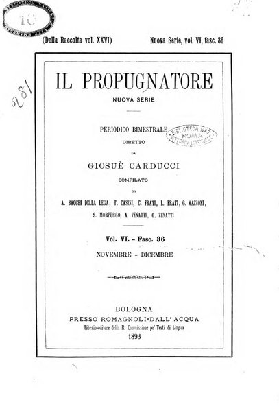 Il propugnatore studi filologici, storici e bibliografici