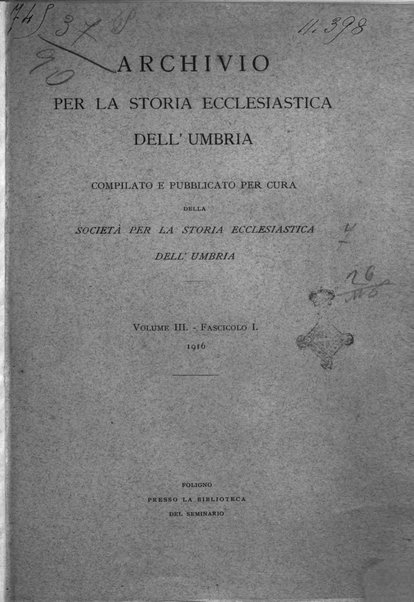 Archivio per la storia ecclesiastica dell'Umbria