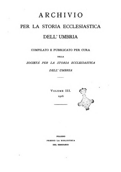 Archivio per la storia ecclesiastica dell'Umbria