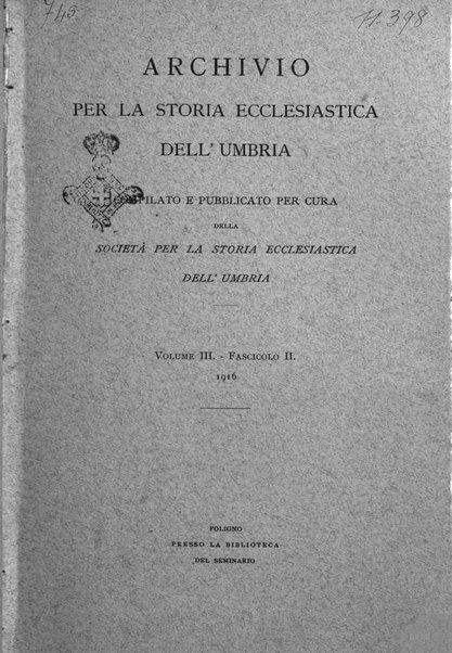 Archivio per la storia ecclesiastica dell'Umbria