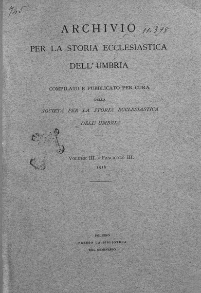 Archivio per la storia ecclesiastica dell'Umbria