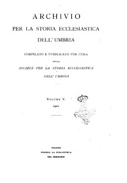 Archivio per la storia ecclesiastica dell'Umbria