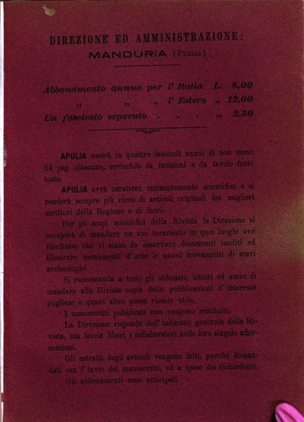 Apulia rivista di filologia, storia, arte e scienze economico-sociali della regione