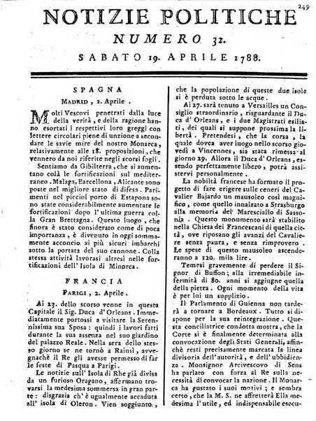 Notizie politiche o sia istoria de' piu famosi avvenimenti del mondo