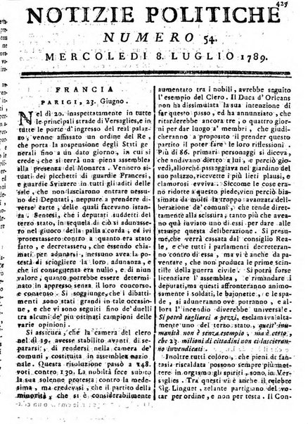 Notizie politiche o sia istoria de' piu famosi avvenimenti del mondo