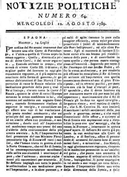 Notizie politiche o sia istoria de' piu famosi avvenimenti del mondo