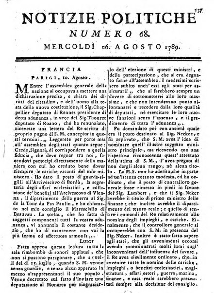 Notizie politiche o sia istoria de' piu famosi avvenimenti del mondo