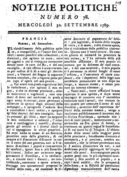 Notizie politiche o sia istoria de' piu famosi avvenimenti del mondo