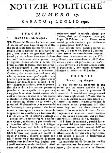 Notizie politiche o sia istoria de' piu famosi avvenimenti del mondo