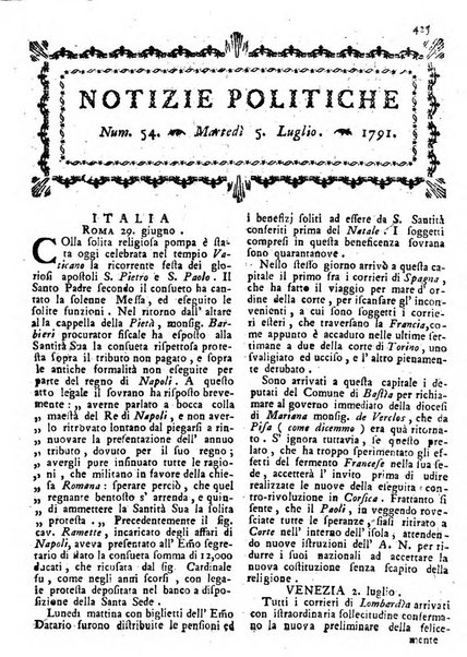 Notizie politiche o sia istoria de' piu famosi avvenimenti del mondo