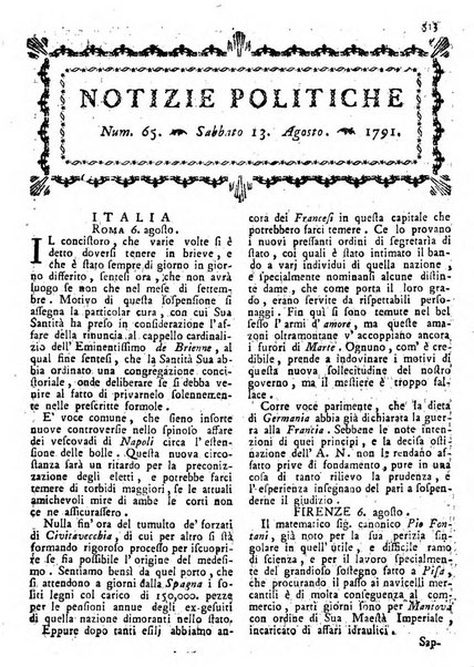 Notizie politiche o sia istoria de' piu famosi avvenimenti del mondo