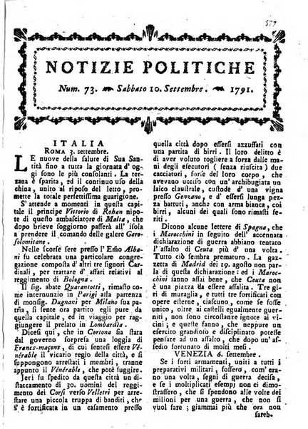 Notizie politiche o sia istoria de' piu famosi avvenimenti del mondo