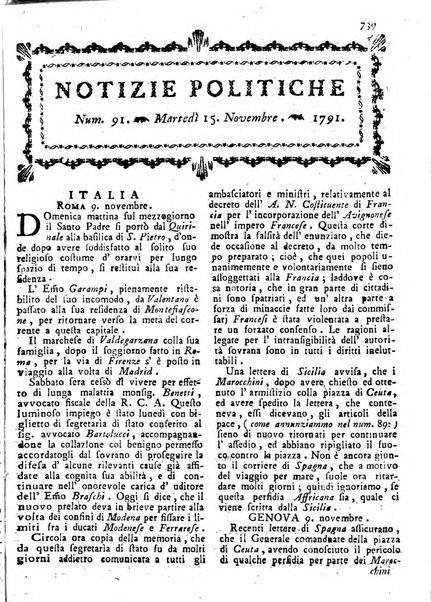 Notizie politiche o sia istoria de' piu famosi avvenimenti del mondo