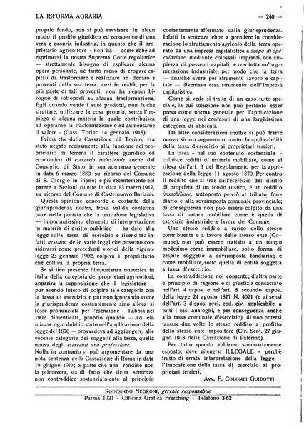 La riforma agraria rivista mensile illustrata delle organizzazioni agrarie parmensi