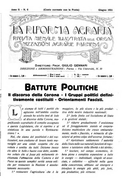 La riforma agraria rivista mensile illustrata delle organizzazioni agrarie parmensi