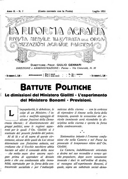 La riforma agraria rivista mensile illustrata delle organizzazioni agrarie parmensi