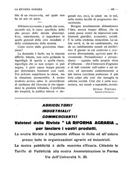 La riforma agraria rivista mensile illustrata delle organizzazioni agrarie parmensi