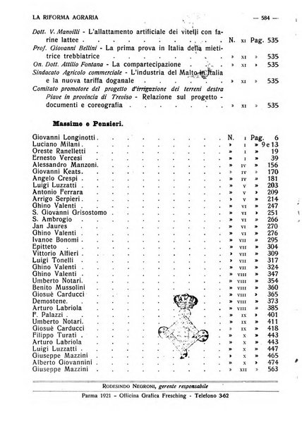 La riforma agraria rivista mensile illustrata delle organizzazioni agrarie parmensi