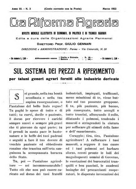 La riforma agraria rivista mensile illustrata delle organizzazioni agrarie parmensi