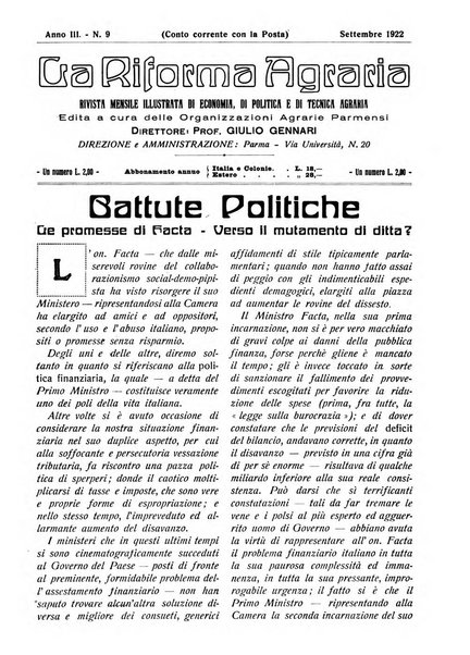 La riforma agraria rivista mensile illustrata delle organizzazioni agrarie parmensi