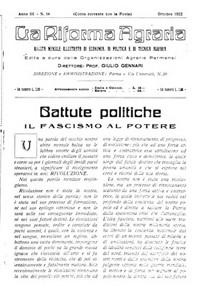 La riforma agraria rivista mensile illustrata delle organizzazioni agrarie parmensi