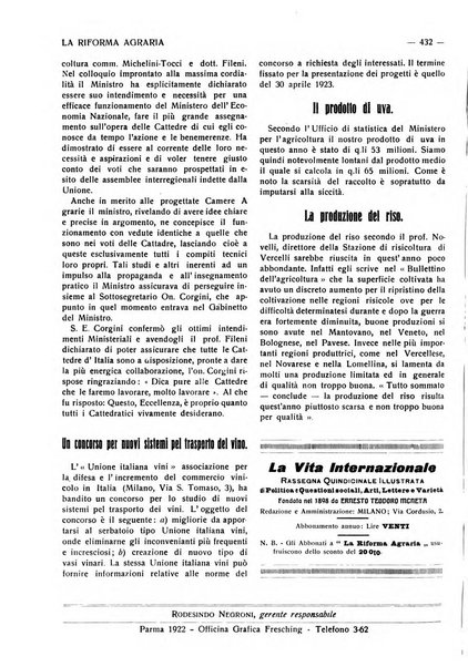 La riforma agraria rivista mensile illustrata delle organizzazioni agrarie parmensi