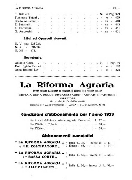 La riforma agraria rivista mensile illustrata delle organizzazioni agrarie parmensi