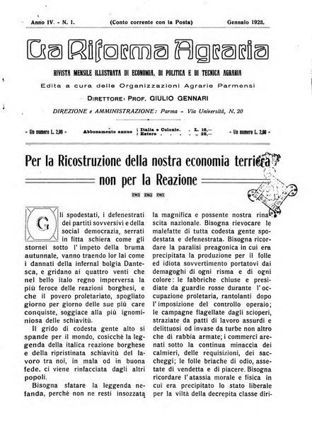 La riforma agraria rivista mensile illustrata delle organizzazioni agrarie parmensi