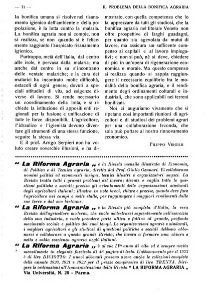 La riforma agraria rivista mensile illustrata delle organizzazioni agrarie parmensi