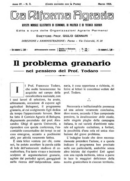 La riforma agraria rivista mensile illustrata delle organizzazioni agrarie parmensi