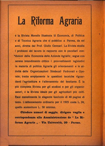 La riforma agraria rivista mensile illustrata delle organizzazioni agrarie parmensi