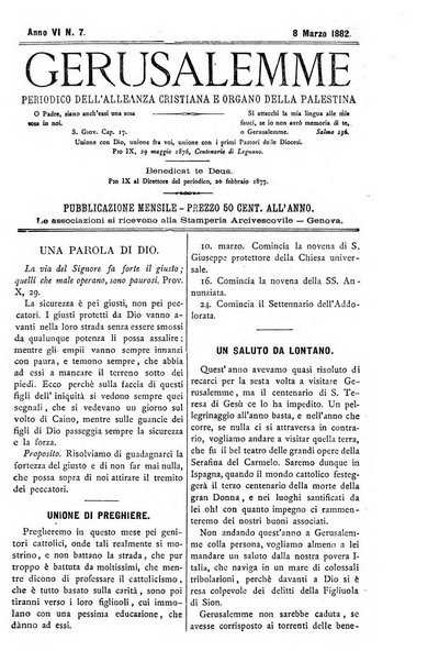 Gerusalemme periodico dell'alleanza cristiana e organo della Palestina