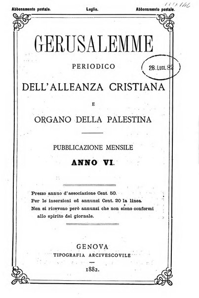 Gerusalemme periodico dell'alleanza cristiana e organo della Palestina