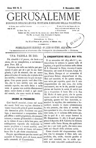 Gerusalemme periodico dell'alleanza cristiana e organo della Palestina