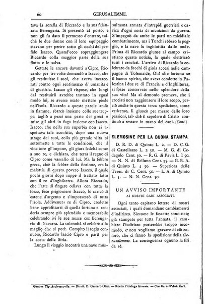 Gerusalemme periodico dell'alleanza cristiana e organo della Palestina