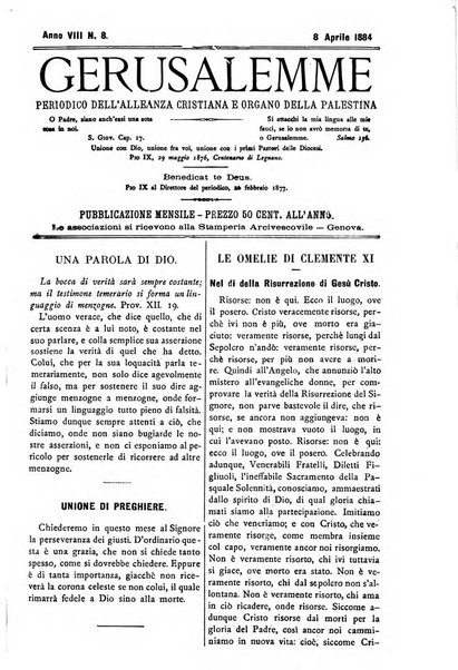 Gerusalemme periodico dell'alleanza cristiana e organo della Palestina