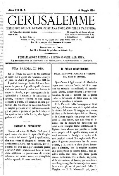 Gerusalemme periodico dell'alleanza cristiana e organo della Palestina