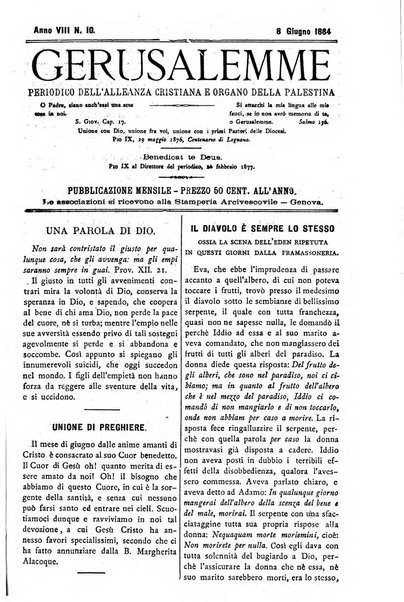 Gerusalemme periodico dell'alleanza cristiana e organo della Palestina