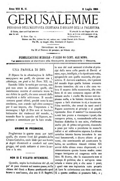 Gerusalemme periodico dell'alleanza cristiana e organo della Palestina