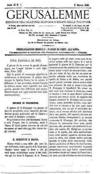 Gerusalemme periodico dell'alleanza cristiana e organo della Palestina