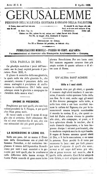 Gerusalemme periodico dell'alleanza cristiana e organo della Palestina