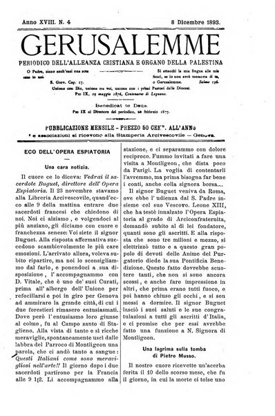 Gerusalemme periodico dell'alleanza cristiana e organo della Palestina