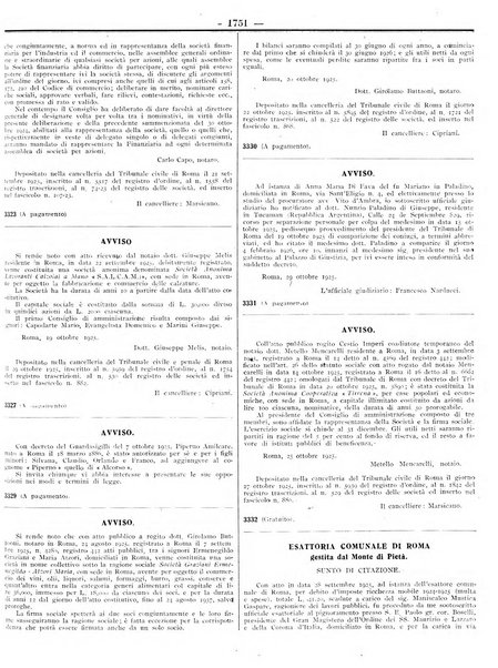 Foglio degli annunzi legali della provincia di Roma