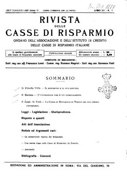 Rivista delle casse di risparmio pubblicazione mensile