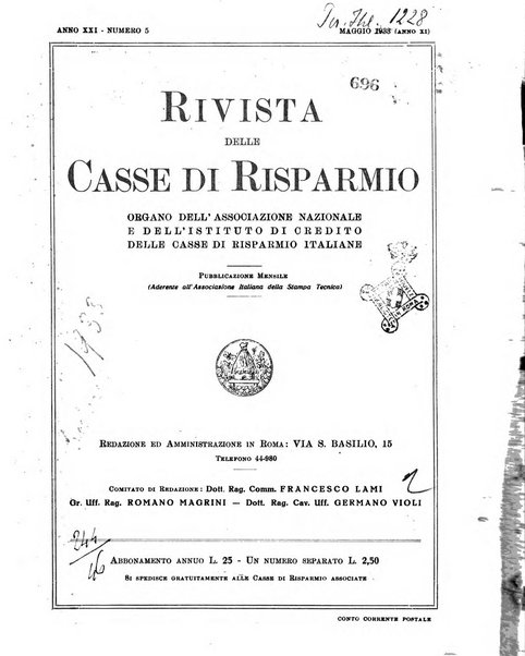 Rivista delle casse di risparmio pubblicazione mensile