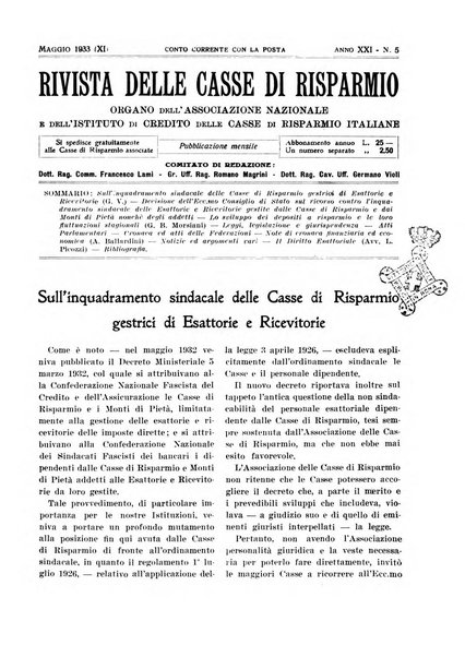 Rivista delle casse di risparmio pubblicazione mensile